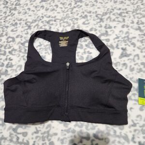 Tek Gear Sports Bra Size Large Black Front Zip Closure